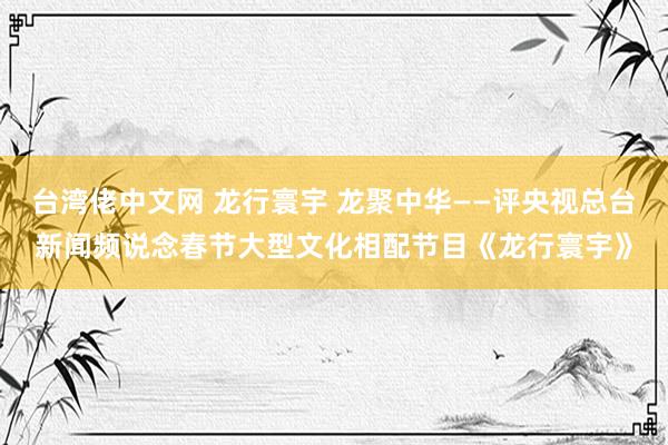 台湾佬中文网 龙行寰宇 龙聚中华——评央视总台新闻频说念春节大型文化相配节目《龙行寰宇》