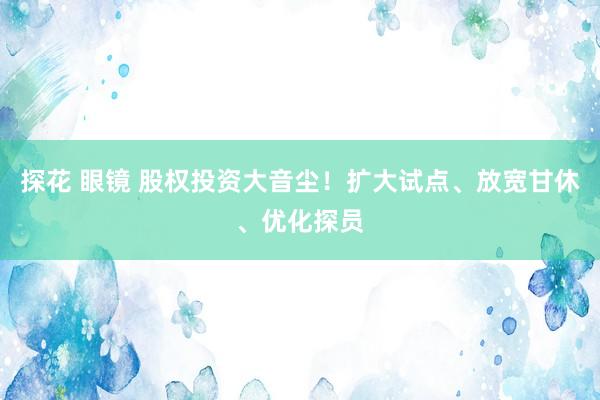 探花 眼镜 股权投资大音尘！扩大试点、放宽甘休、优化探员