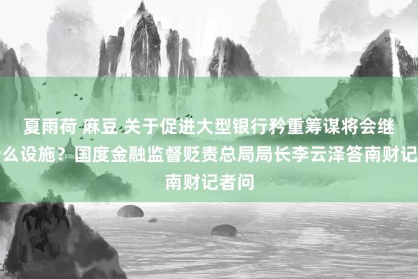 夏雨荷 麻豆 关于促进大型银行矜重筹谋将会继承什么设施？国度金融监督贬责总局局长李云泽答南财记者问