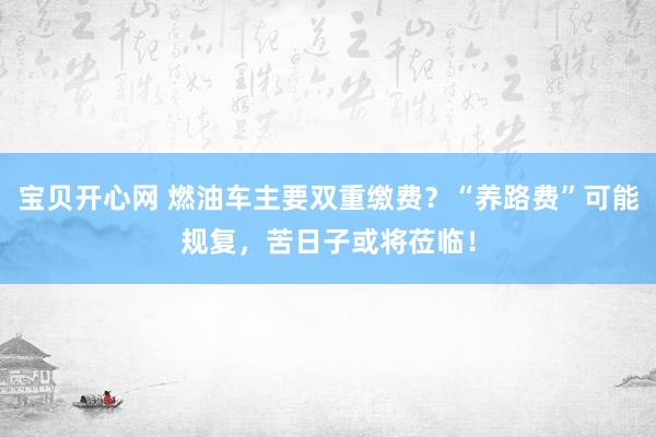 宝贝开心网 燃油车主要双重缴费？“养路费”可能规复，苦日子或将莅临！