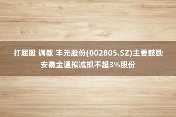 打屁股 调教 丰元股份(002805.SZ)主要鼓励安徽金通拟减抓不超3%股份