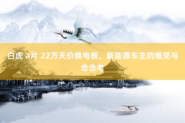 白虎 a片 22万天价换电板，新能源车主的难受与念念考