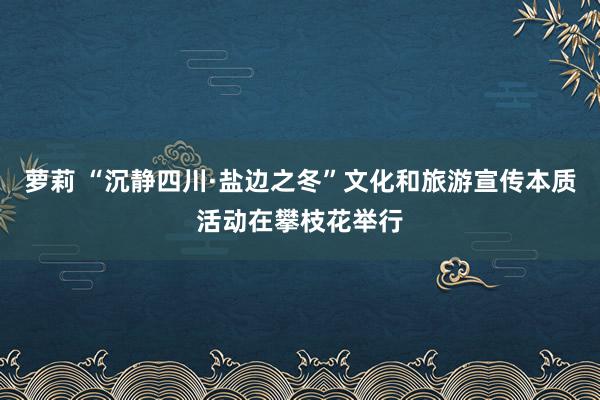 萝莉 “沉静四川·盐边之冬”文化和旅游宣传本质活动在攀枝花举行