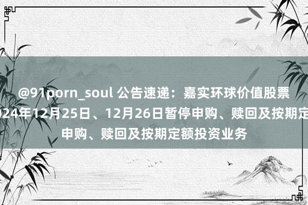 @91porn_soul 公告速递：嘉实环球价值股票（QDII）2024年12月25日、12月26日暂停申购、赎回及按期定额投资业务