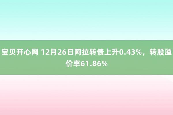 宝贝开心网 12月26日阿拉转债上升0.43%，转股溢价率61.86%