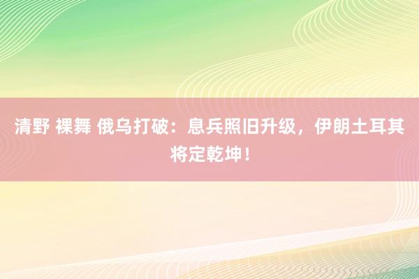 清野 裸舞 俄乌打破：息兵照旧升级，伊朗土耳其将定乾坤！